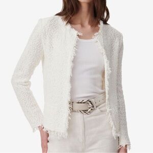 IRO Paris Shavani Ivory Bouclé Tweed Jacket | Frayed Edge | FR 44 Fits US L